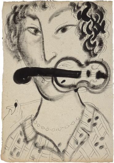 Self-portrait with Violin, 1954, Works on paper by Marc Chagall