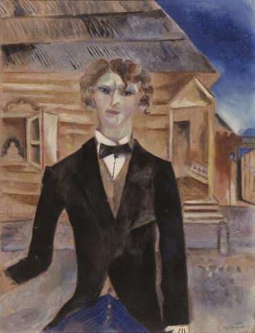 Autoportrait devant la maison ou Au village, 1914, Œuvre sur papier de Marc Chagall