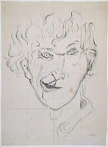 Self-portrait, Frowning, 1917, Works on paper by Marc Chagall