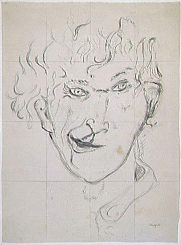 Self-portrait, Frowning, 1917, Works on paper by Marc Chagall