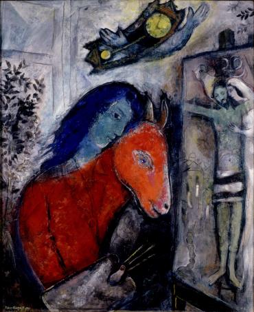 Self-portrait With Clock, 1947, Oeuvres sur toile by Marc Chagall
