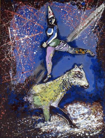 Cirque Vollard : L'Acrobate à cheval, circa 1927 - 1928, Œuvre sur papier de Marc Chagall