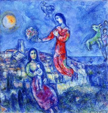 Couple dans le paysage bleu, 1969 - 1971, Œuvre sur toile de Marc Chagall