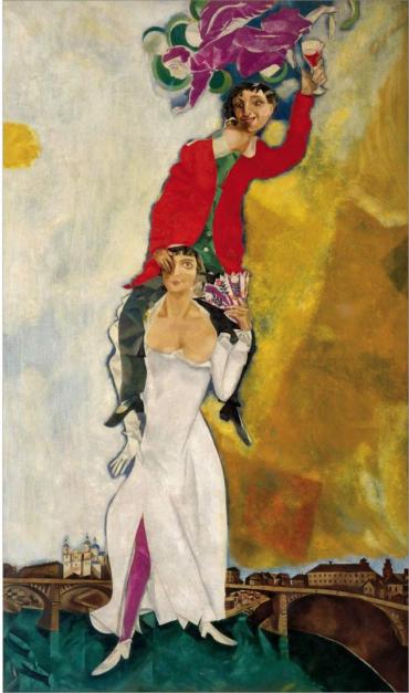 Double Portrait With a Glass of Wine, 1917 - 1918, Oeuvres sur toile by Marc Chagall