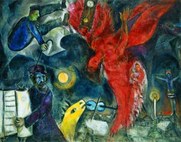 La Chute de l'ange ou L'Apparition rouge, 1923 - 1947, Œuvre sur toile de Marc Chagall
