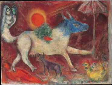 Cow With a Parasol, 1946, Oeuvres sur toile by Marc Chagall