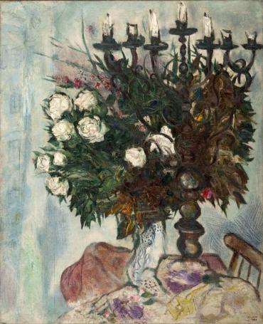 Le Chandelier et les Roses blanches, 1929, Œuvre sur toile de Marc Chagall