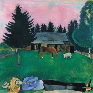 The Poet Reclining, 1915, Oeuvres sur toile by Marc Chagall