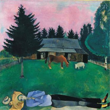 Le Poète allongé ou Le poète ou Le soir, 1915, Œuvre sur toile de Marc Chagall