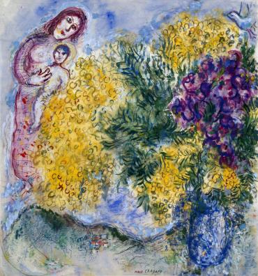Mimosas et Iris, 1964 - 1969, Œuvre sur papier de Marc Chagall