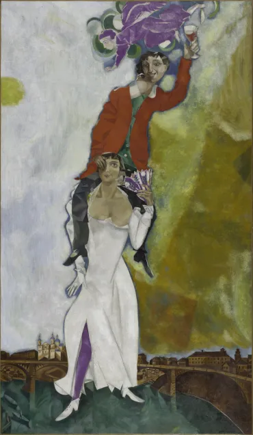 Double portrait au verre de vin, 1917 - 1918, Œuvre sur toile de Marc Chagall