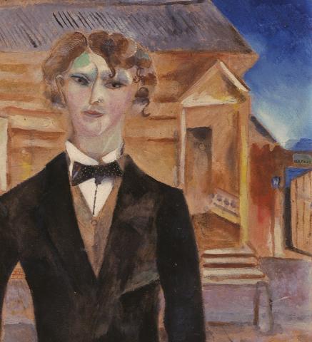 Marc Chagall、AUTO-PORTRAIT AVEC PALETTE Self portrait with palette, 1917 - Marc Chagall - WikiArt.org