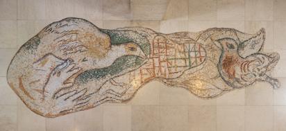 Pavement 9 pour le hall d'entrée de la Knesset, Jérusalem : Deux oiseaux, 1964 - 1966, Mosaïque de Marc Chagall