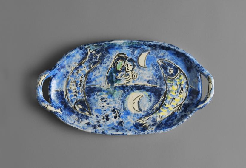 Grande Figurine Poisson En Céramique Craquelée - Style Art Déco - Couple Blanc