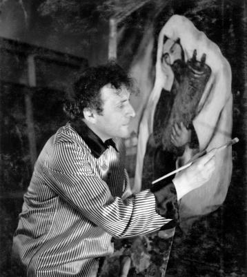 Chagall painting the male character in the work Solitude or The White Cow.