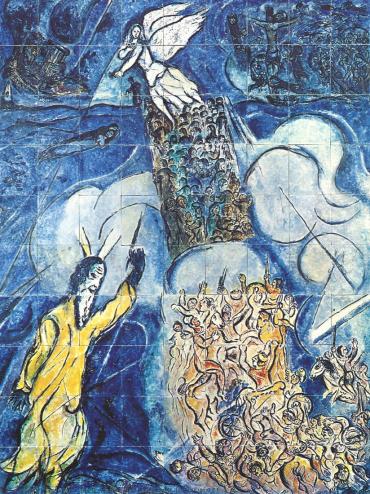 La Traversée de la mer Rouge, Notre-Dame-de-Toute-Grâce, le plateau d'Assy, 1956, Céramique de Marc Chagall