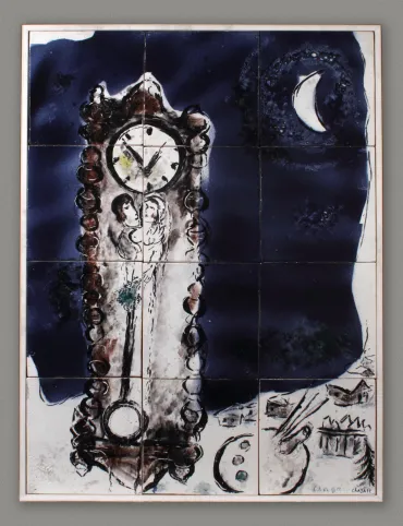 L'Horloge ou Les Amoureux dans la pendule, 1950 - 1952, Ceramic by Marc Chagall