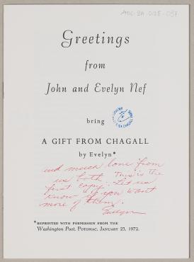 Article by Evelyn Nef « A gift from Chagall », Washington Post, Potomac, January 23, 1972, Press article