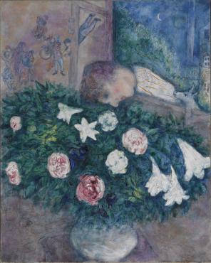 Au-dessus des fleurs, 1928 - 1930, Œuvre sur toile de Marc Chagall