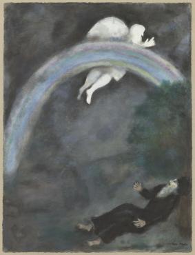 Bible : étude préparatoire pour L'Arc-en-ciel, signe d'alliance entre Dieu et la terre, Genèse IX, 12-13, 1931, Œuvre sur papier de Marc Chagall