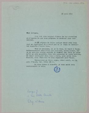 Copy of letter from Marc Chagall (Vence), March 20, 1959, Letter