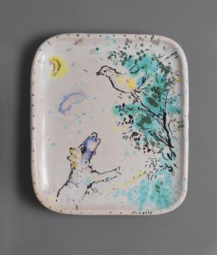 Fables de La Fontaine : Le Corbeau et le Renard, 1950, Céramique de Marc Chagall