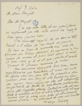 Letter from Diego Rivera (Mexico), August 7, 1942, Letter