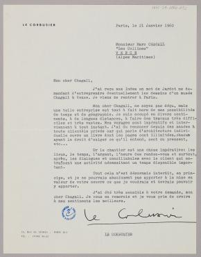 Letter from Le Corbusier (Paris), January 21, 1960, Letter