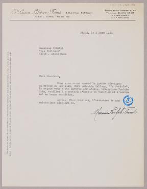 Lettre de Maurice Lefebvre-Foinet, des Etablissements Lefebvre-Foinet (Paris)., March 3, 1955, Letter