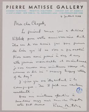 Letter from Pierre Matisse (New York), July 6, 1944, Letter