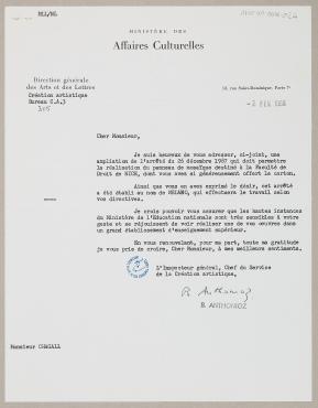 Lettre et arrêté de Bernard Anthonioz (Paris), December 26, 1967 - February 2, 1968, Letter