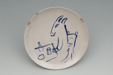 Ida Chagall’s wedding service: large plate 11: Goat at Table, 1951, Ceramic by Marc Chagall