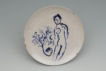 Ida Chagall’s wedding service: large plate 3: Nude with Tree in Love, 1951, Ceramic by Marc Chagall