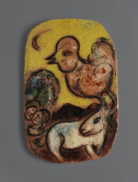 Goat and Rooster, 1952, Ceramic by Marc Chagall