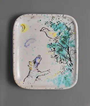 Fables de La Fontaine : Le Corbeau et le Renard, 1950, Céramique de Marc Chagall