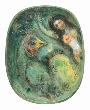 La Femme au coq ou Nu au coq I ou Rêverie, 1950, Céramique de Marc Chagall