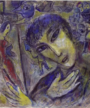 Le Grand visage ou Autoportrait au visage jaune, 1969, Œuvre sur papier de Marc Chagall