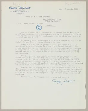 Letter from Giuseppe Salietti, May 13, 1958, Letter