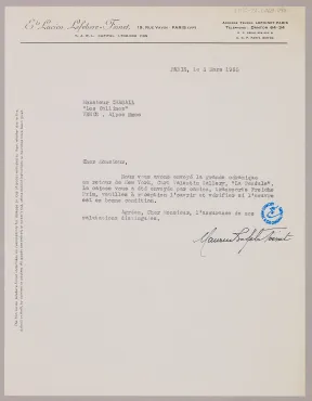 Lettre de Maurice Lefebvre-Foinet, des Etablissements Lefebvre-Foinet (Paris)., March 3, 1955, Letter