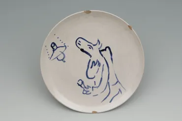 Ida Chagall’s wedding service: large plate 10: Goat Sitting under a Lamp, 1951, Ceramic by Marc Chagall