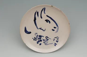 Ida Chagall’s wedding service: large plate 9: Double Profile with Goat, 1951, Ceramic by Marc Chagall